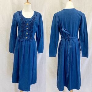 Vintage 90s Silver Star southwest cotton denim 2 in 1 vest/apron dress Medium